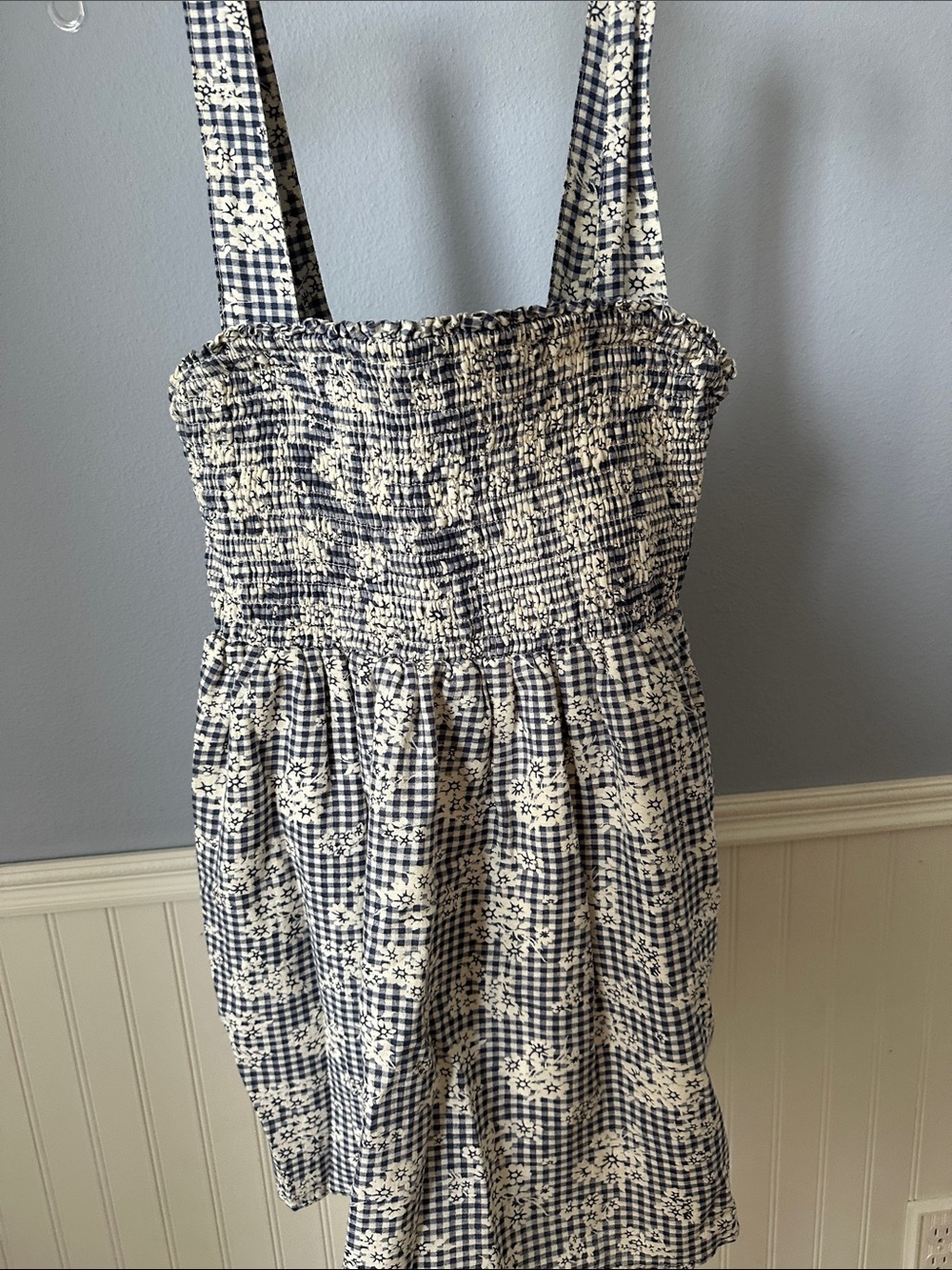 American Eagle Outfitters Blue and White Asymmetrical Sundress